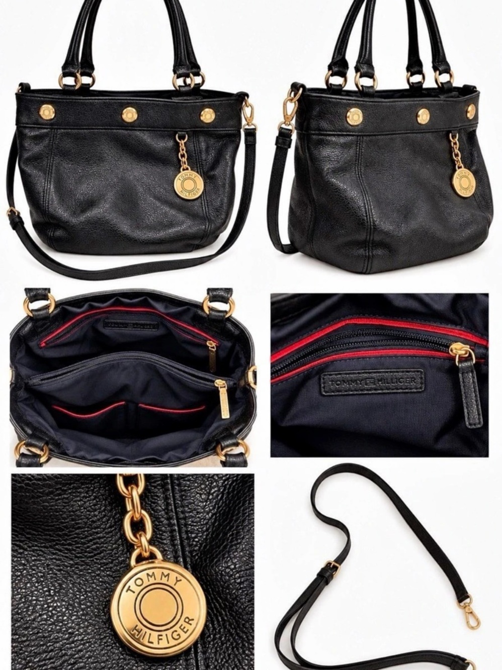 Tommy Hilfiger Black Tote Bag with Shoulder Strap Like New